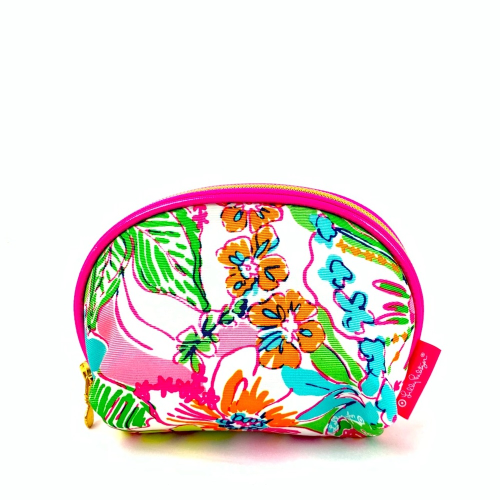 Lilly Pulitzer Target Pink Floral Travel Clutch Makeup Nosey Posey Bag Zippered